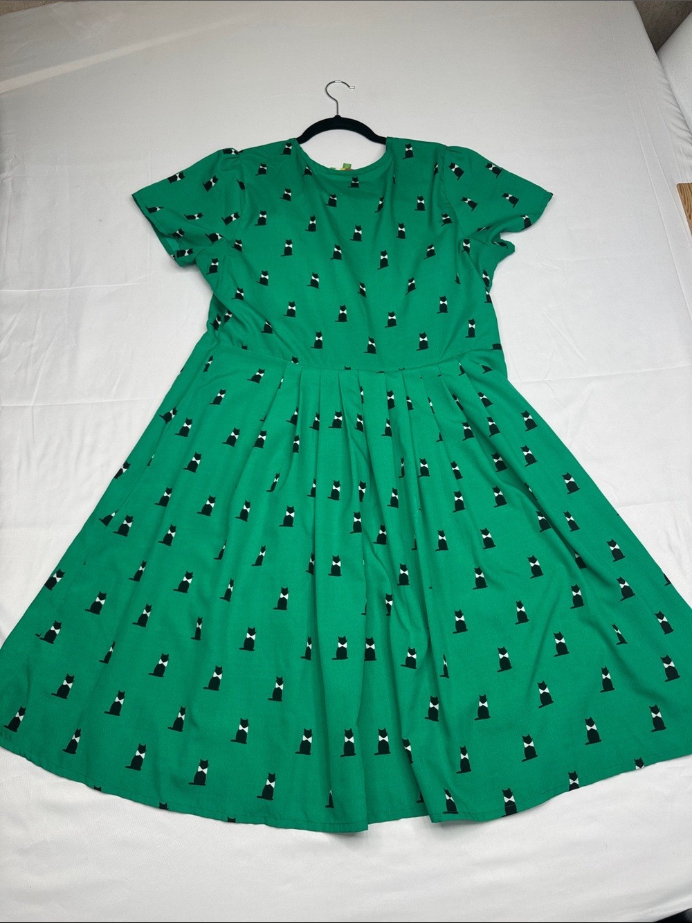 ModCloth Fervour Green Black Cats with Bow Ties Retro Dress 1X bowtie kitty cat - Picture 8 of 9